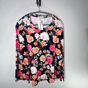 Southern Stitch Women's Black Floral Long Sleeve Blouse with Pink & Peach Roses